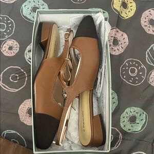 C. Paravano Two-Tone Brown & Black Slingback Mules